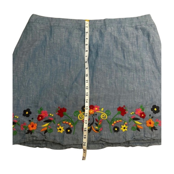 Talbots Plus Petite 20WP Blue Linen Cotton Floral Embroidered Skirt - Picture 5 of 10